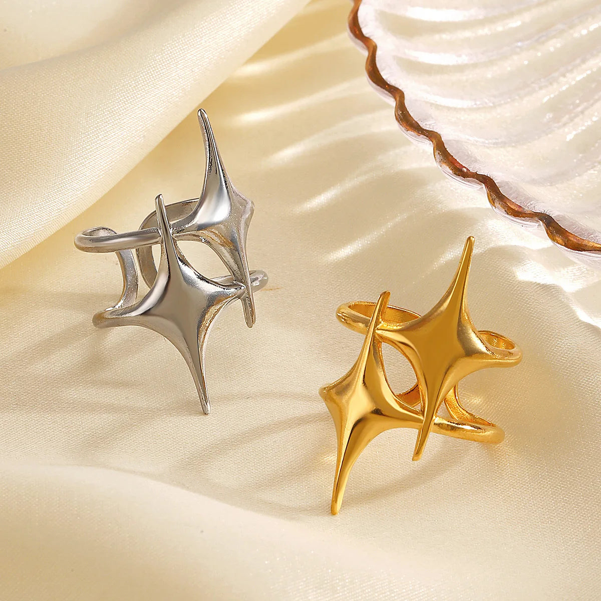 Anillo abierto vintage con cruz y estrella unisex