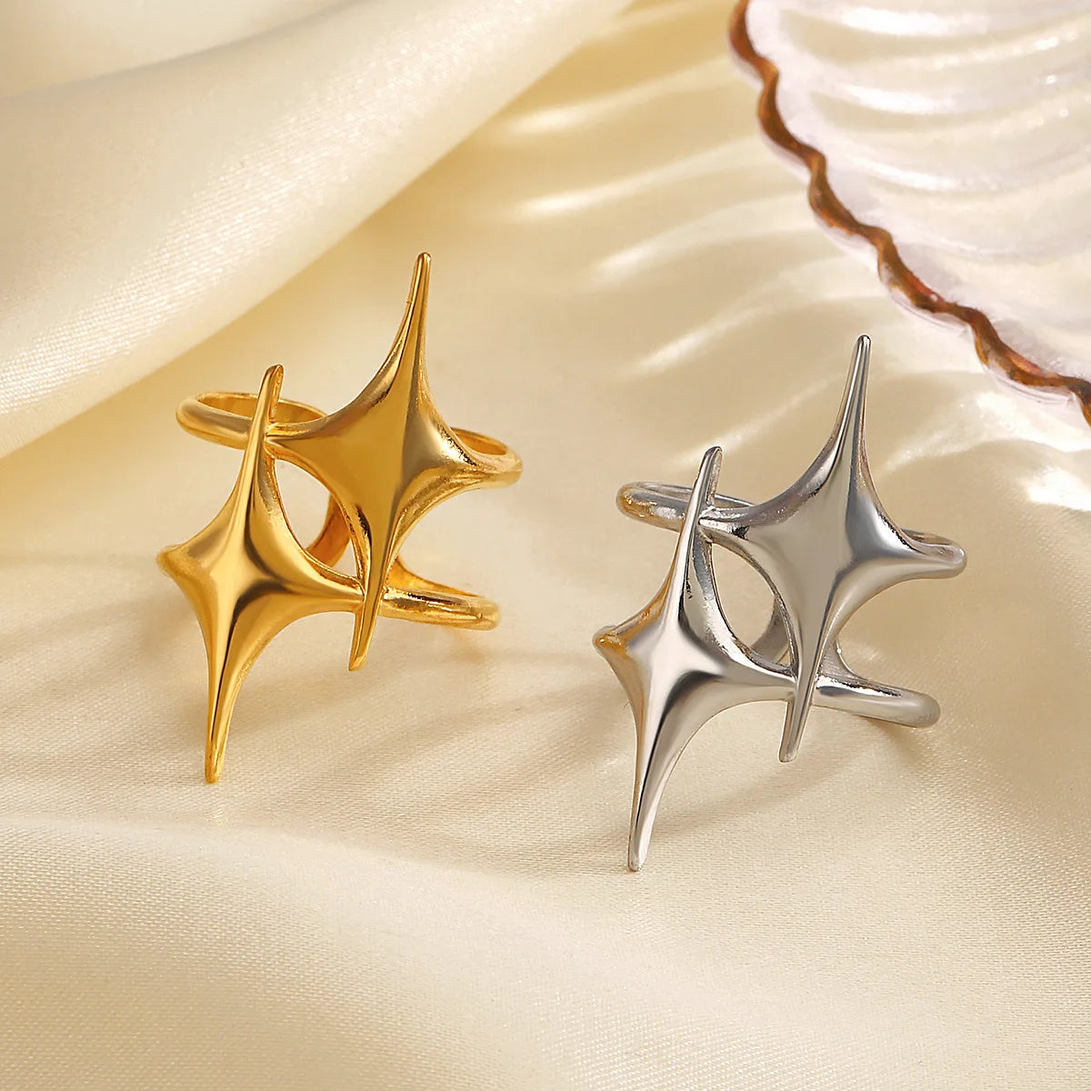 Anillo abierto vintage con cruz y estrella unisex