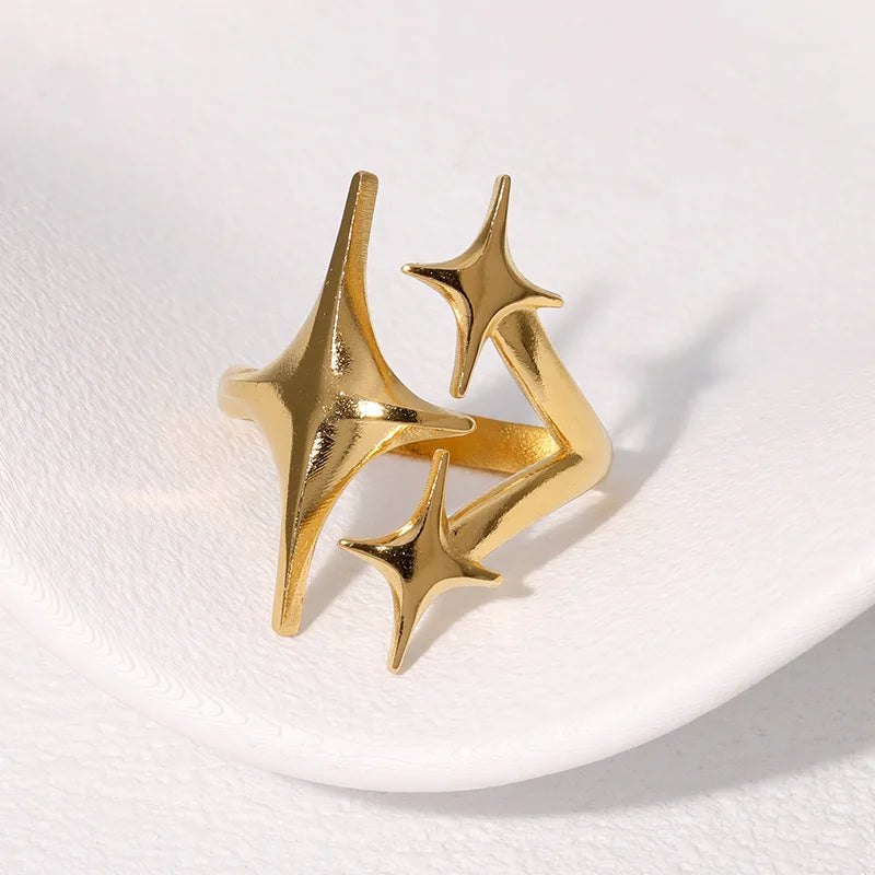 Anillo abierto vintage con cruz y estrella unisex