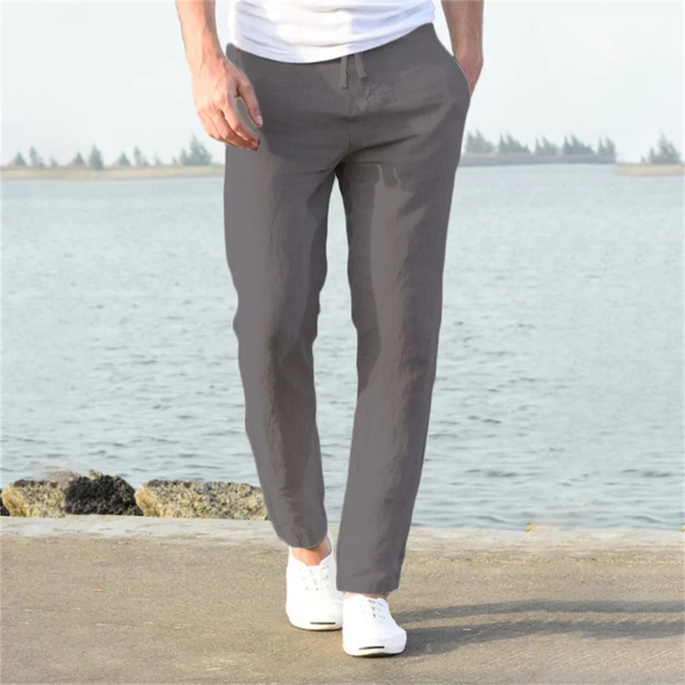 Pantalones casuales para hombres de algodón-lino