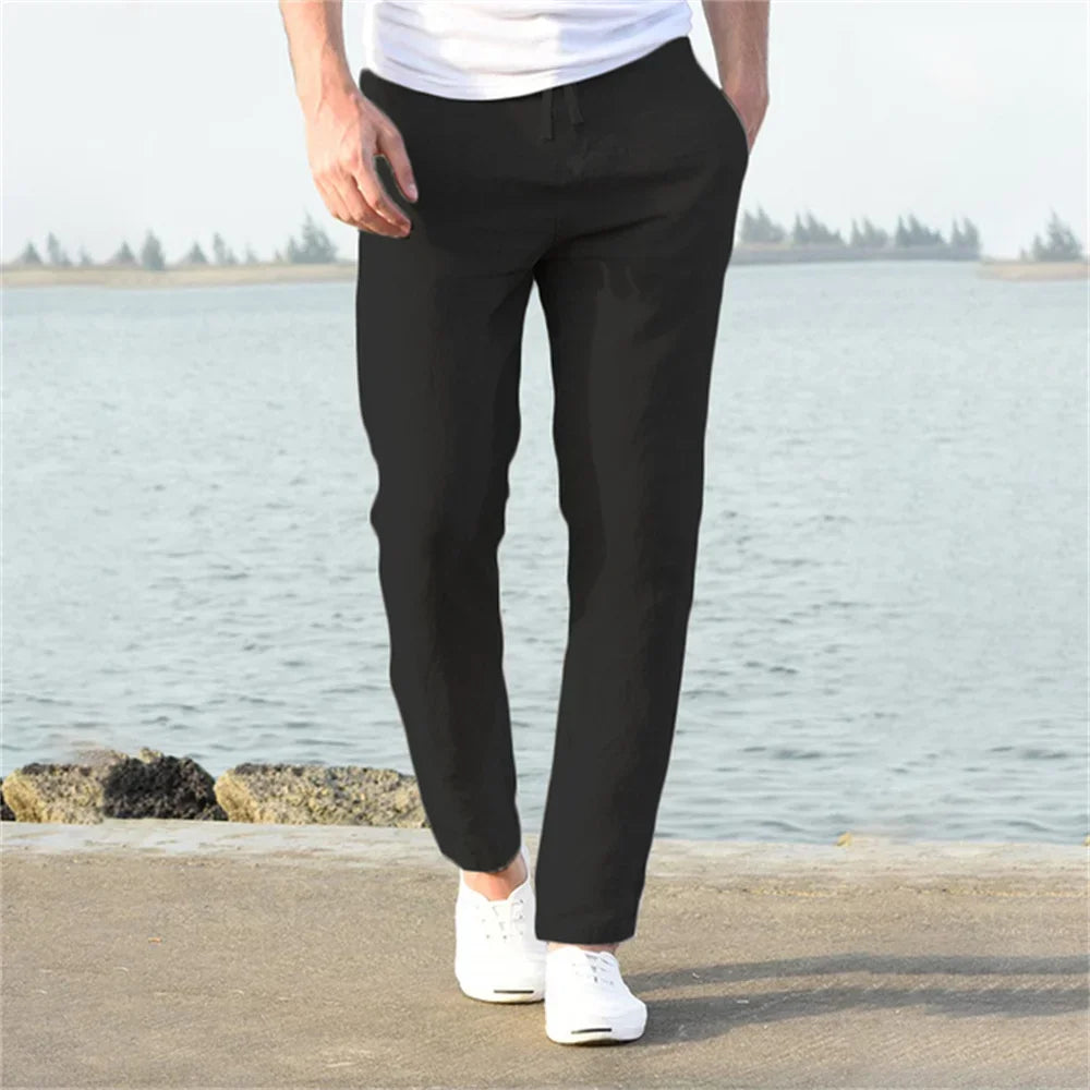 Pantalones casuales para hombres de algodón-lino