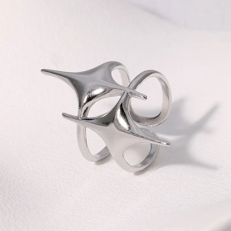 Anillo abierto vintage con cruz y estrella unisex