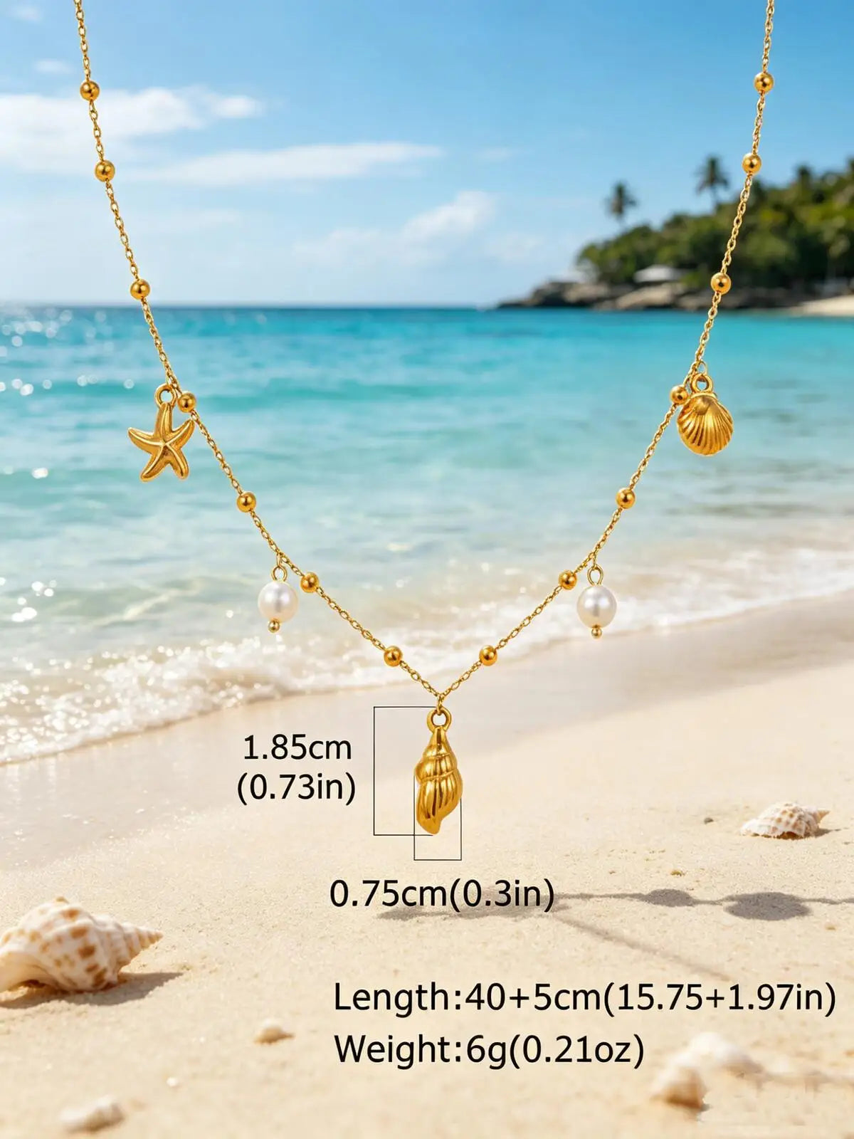 Collar de dijes de playa chapado en oro