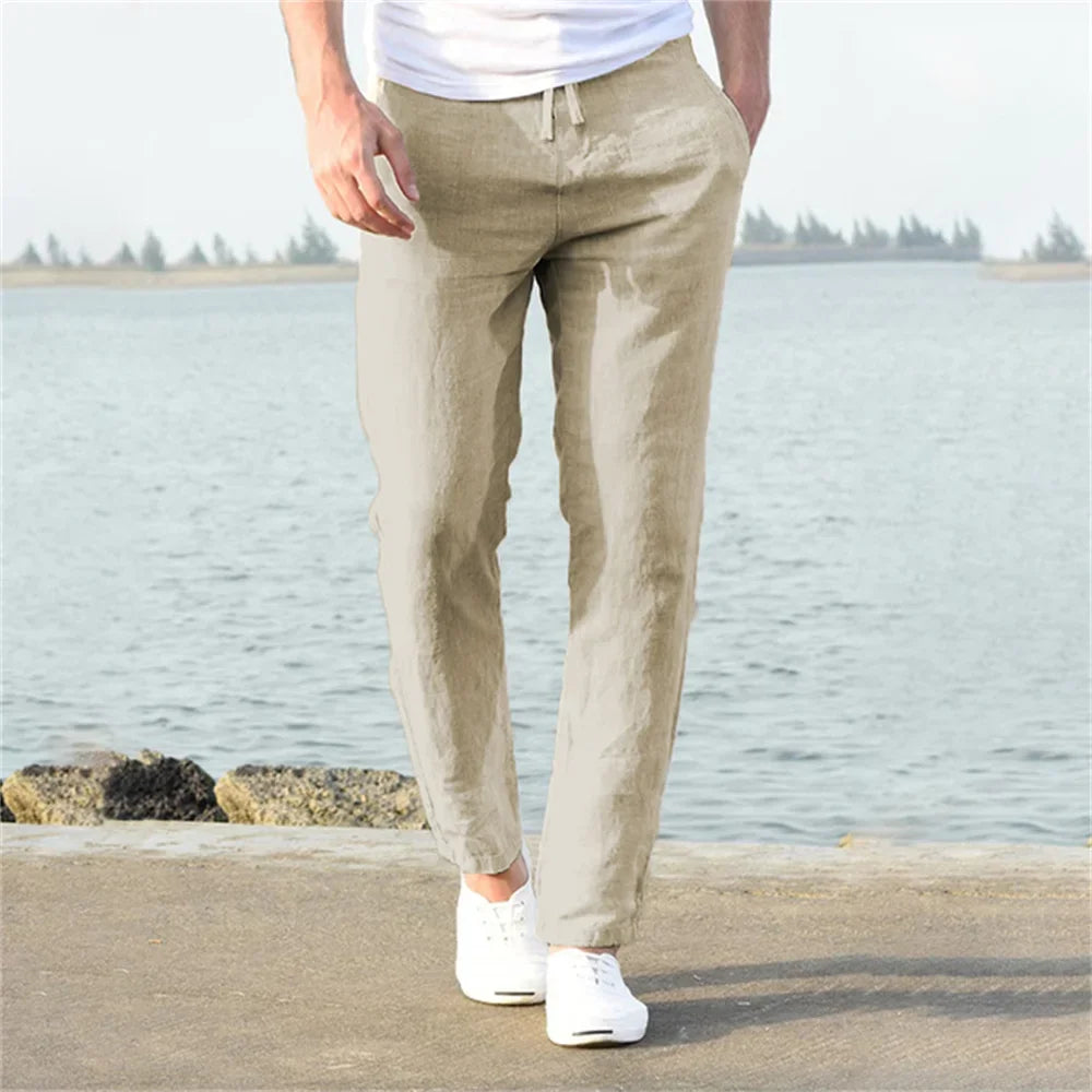 Pantalones casuales para hombres de algodón-lino