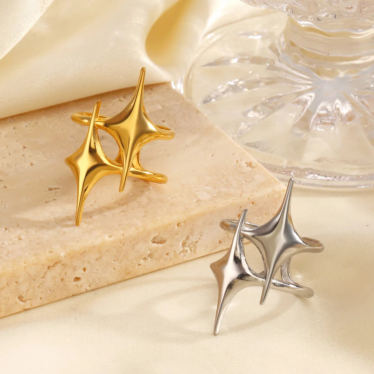 Anillo abierto vintage con cruz y estrella unisex
