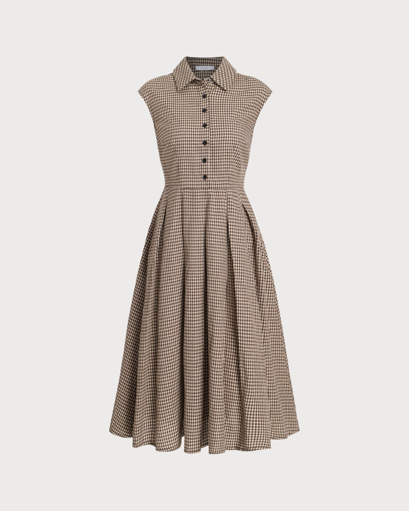 Vestido midi plisado a cuadros marrón con botones al frente